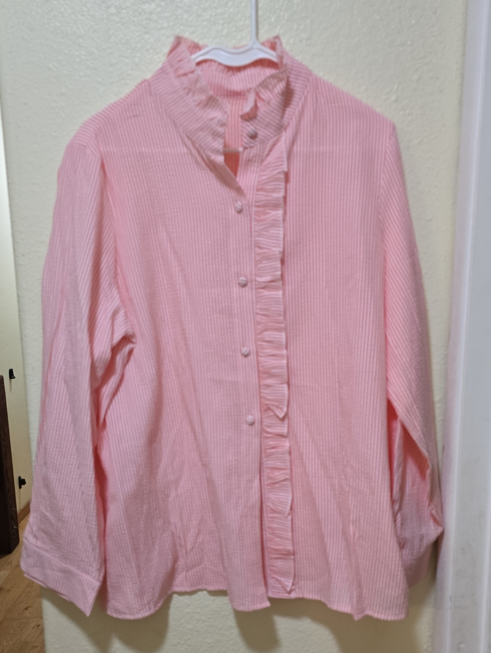 Pink Ruffled Front Button Blouse